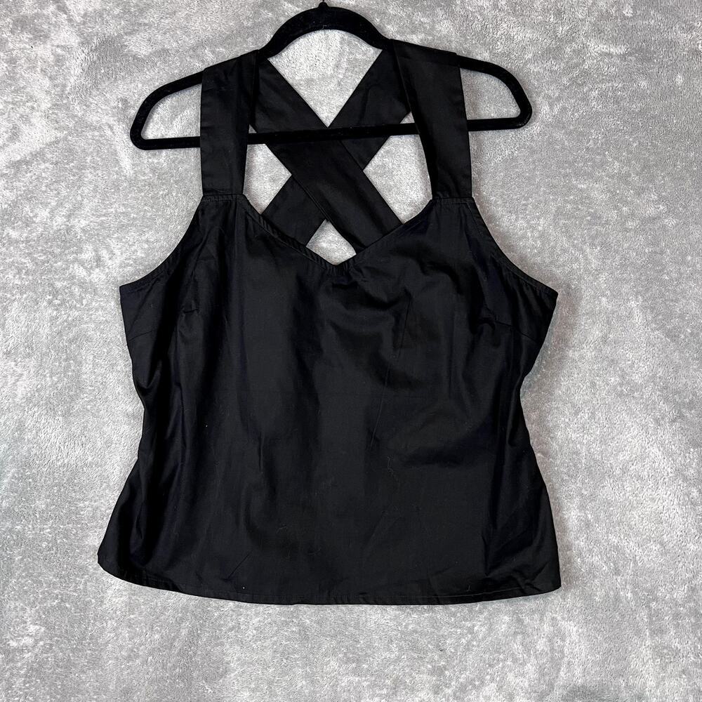 Reistor Crossback Button Up Tank‎ Top Women's XL 100% Organic Cotton Black NWT